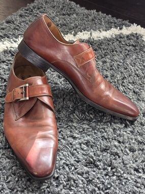 Magnani Men's Brown Leather  19667 Single Monk Strap Dress Shoes Size 11M